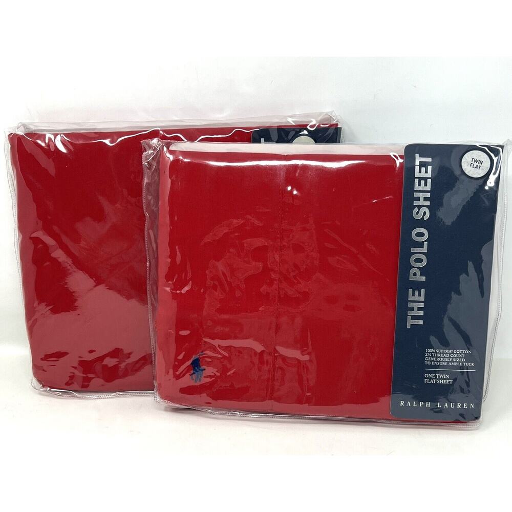 Vintage Ralph Lauren “THE POLO SHEET” Red Twin Fitted + Flat Sheet Regatta Red